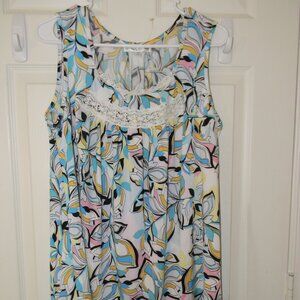 Stem & Vine Sleeveless Blue Black Floral Plus Tank Cami Career NWOT